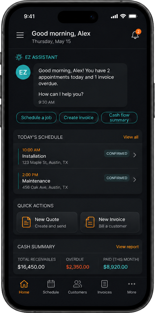 EzBiz Pro mobile app with EZ assistant